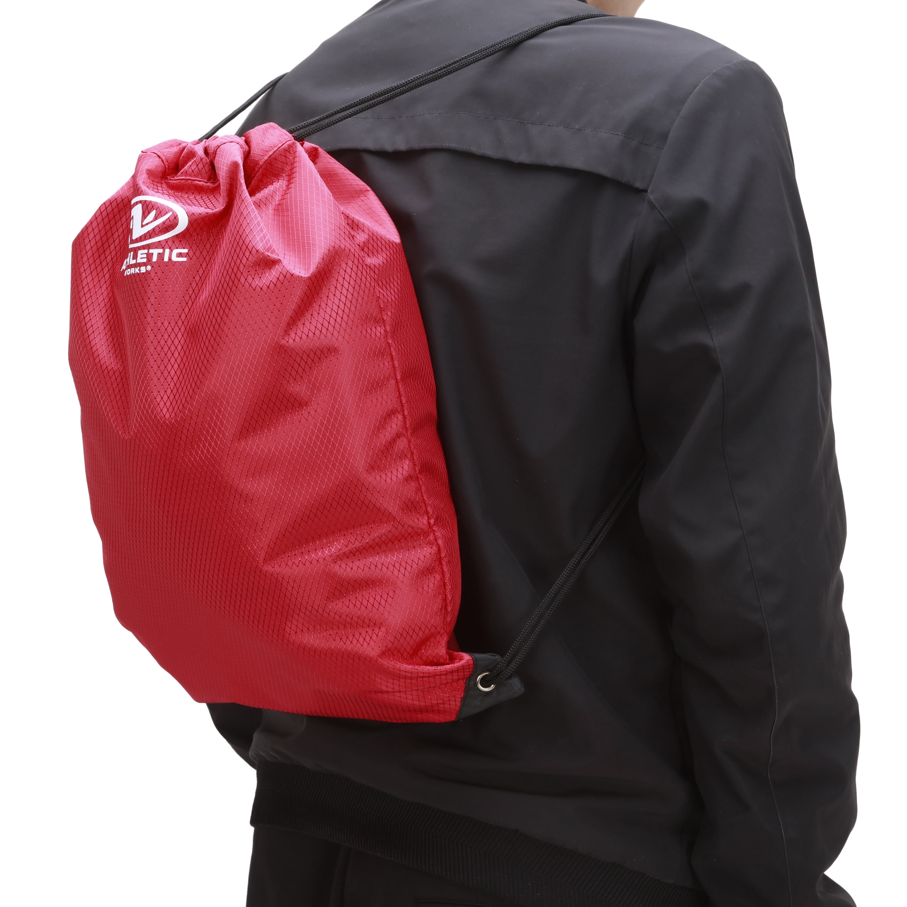(2 pack) Athletic Works Unisex 11L Adult Fitness Gym Cinch Sack Backpack, Red