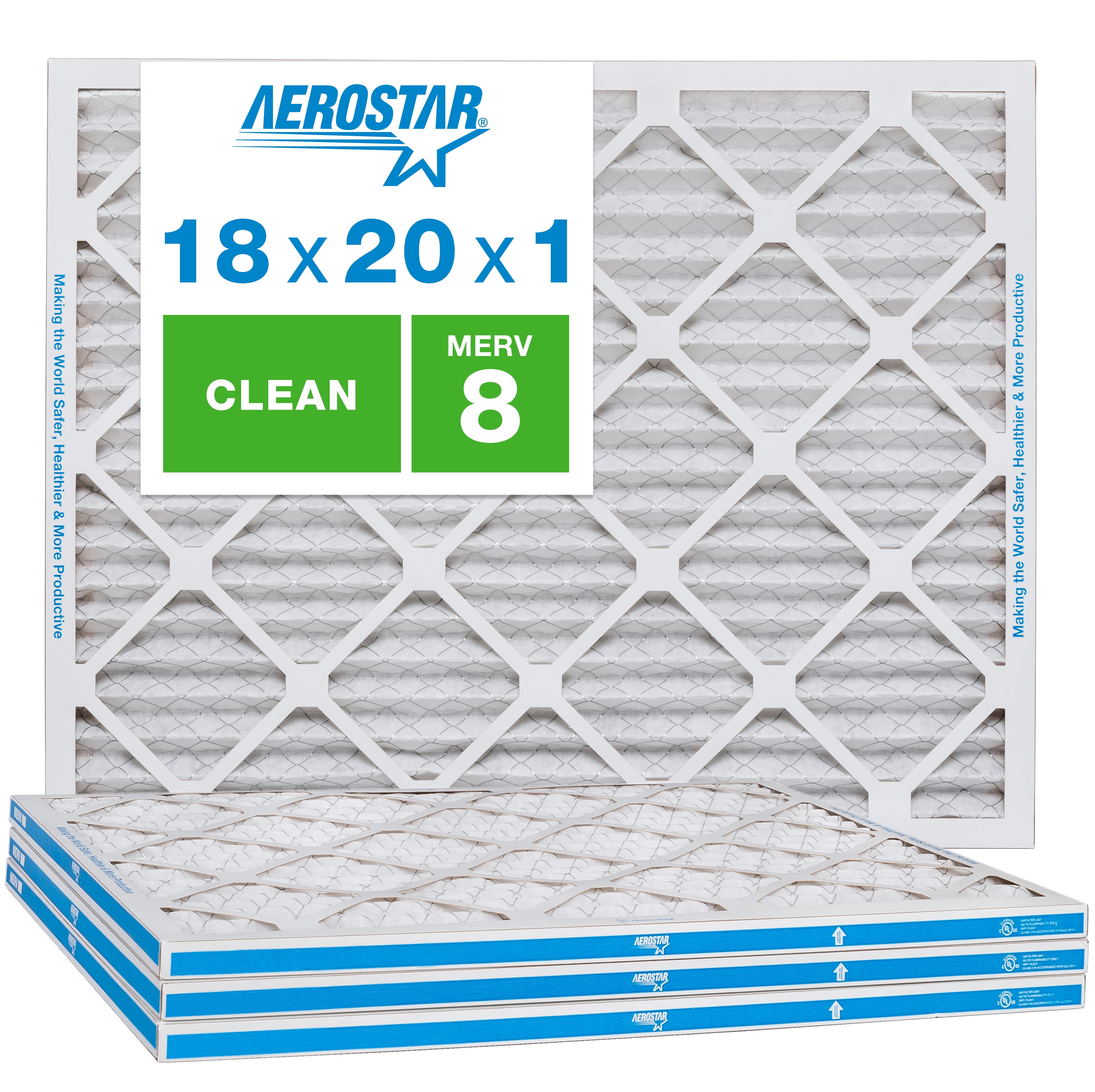 Aerostar 18x20x1 MERV 8 Pleated Air Filter, AC Furnace Air Filter, 4