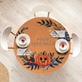 thumbnail image 3 of Ambesonne Halloween Fitted Round Tablecloth, Pumpkin Witch Hat Wreath, 40"- 44" Diameter, Apricot Dark Lavender, 3 of 4
