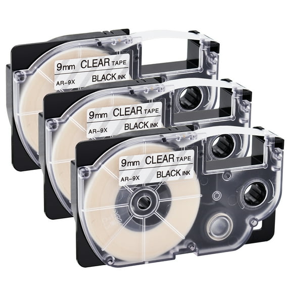 GREENCYCLE 3 Pack Compatible for Casio XR-9X XR9X XR-9X2S Black on Clear Label Tape for KL-120 KL-60 KL-100 KL750 KL780 KL2000 KL7000 KL7200 KLP1000 EZ Label Printer 9mm 3/8 Inch x 8m 26.2Feet
