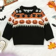 thumbnail image 2 of Odeerbi Infant Boys Girls Halloween Sweater Cute Winter Thermal Knit Crewneck Sweater Halloween Pumpkin Baby Cute Knitted Sweater Tops Infant Clothes Black, 2 of 9