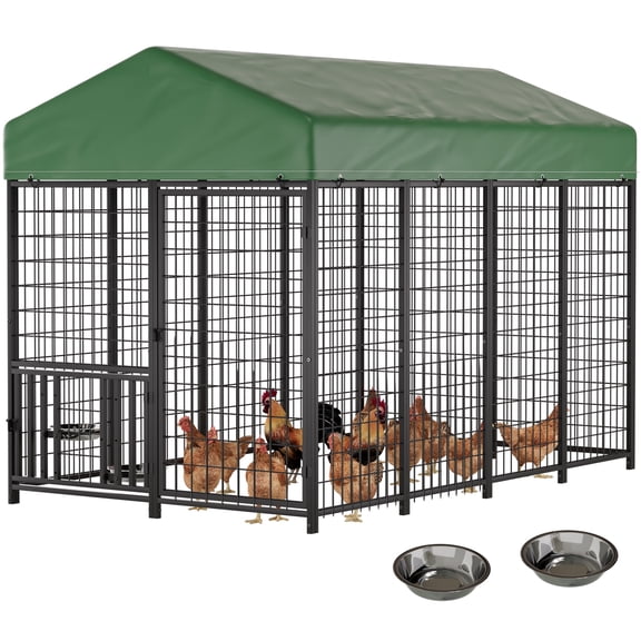 YOHKOH Large Walk-in Metal Chicken Coop, 10-15 Chicken Run with Cover, Dog Duck Poultry Outdoor Enclosure - Backyard Farm (95.7"W x 47.2"D x 67.3"H)