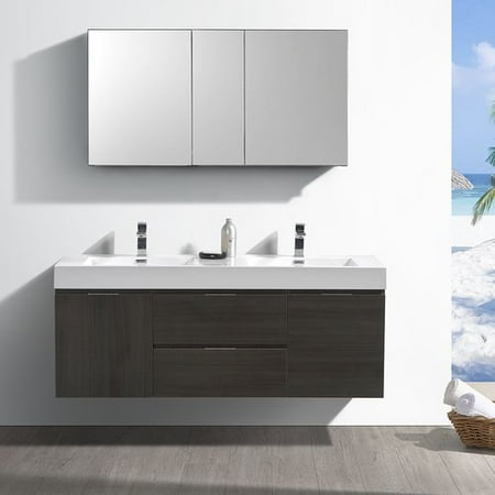 Fresca Senza Valencia 60 Wall Mounted Double Bathroom Vanity Set Fresca Senza Valencia 60 Wall Mounted Double Bathroom Vanity Set