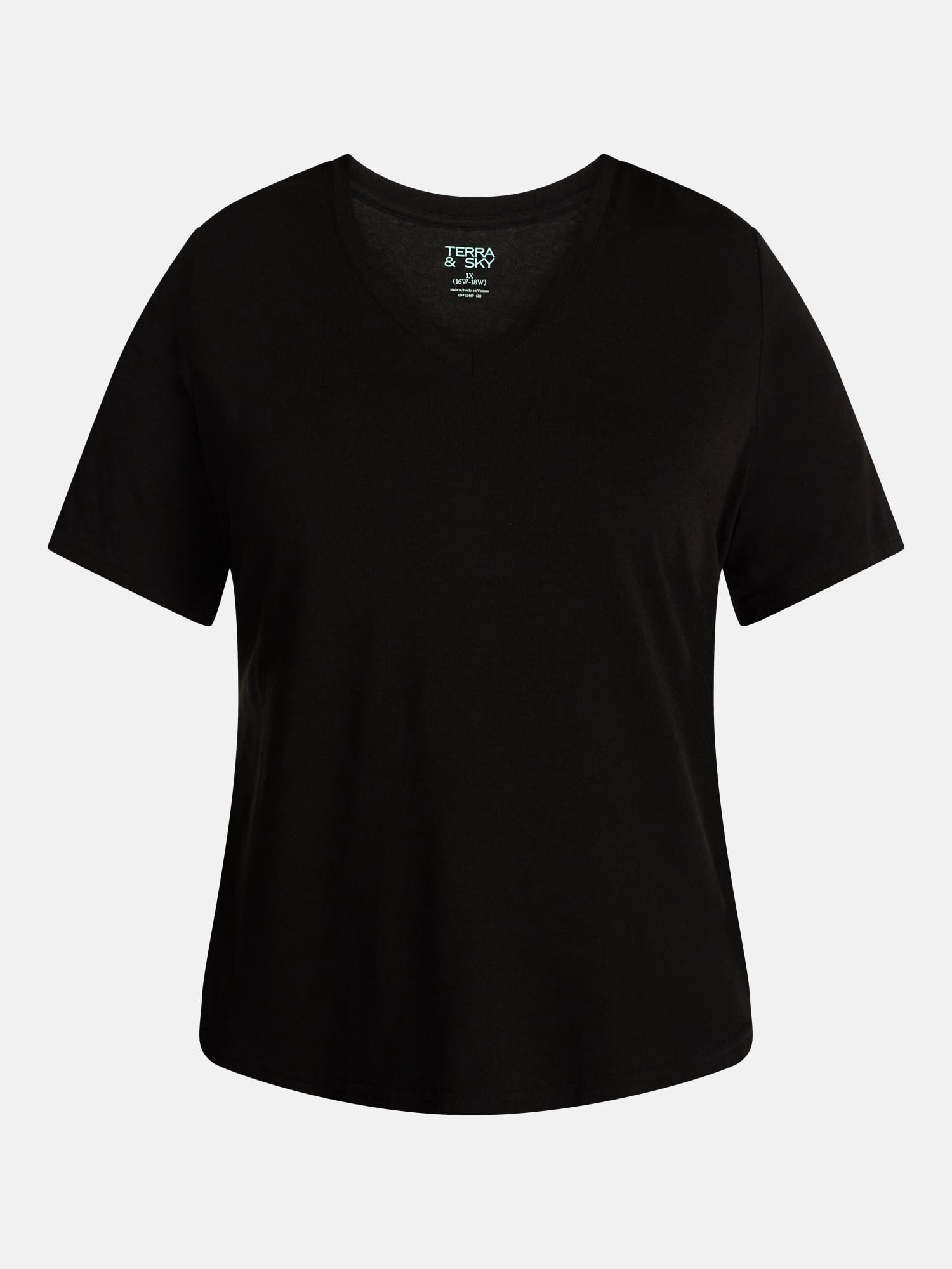 Terra & Sky Women's Plus Size V Neck Tee with Short Sleeves, Size 0X-5X