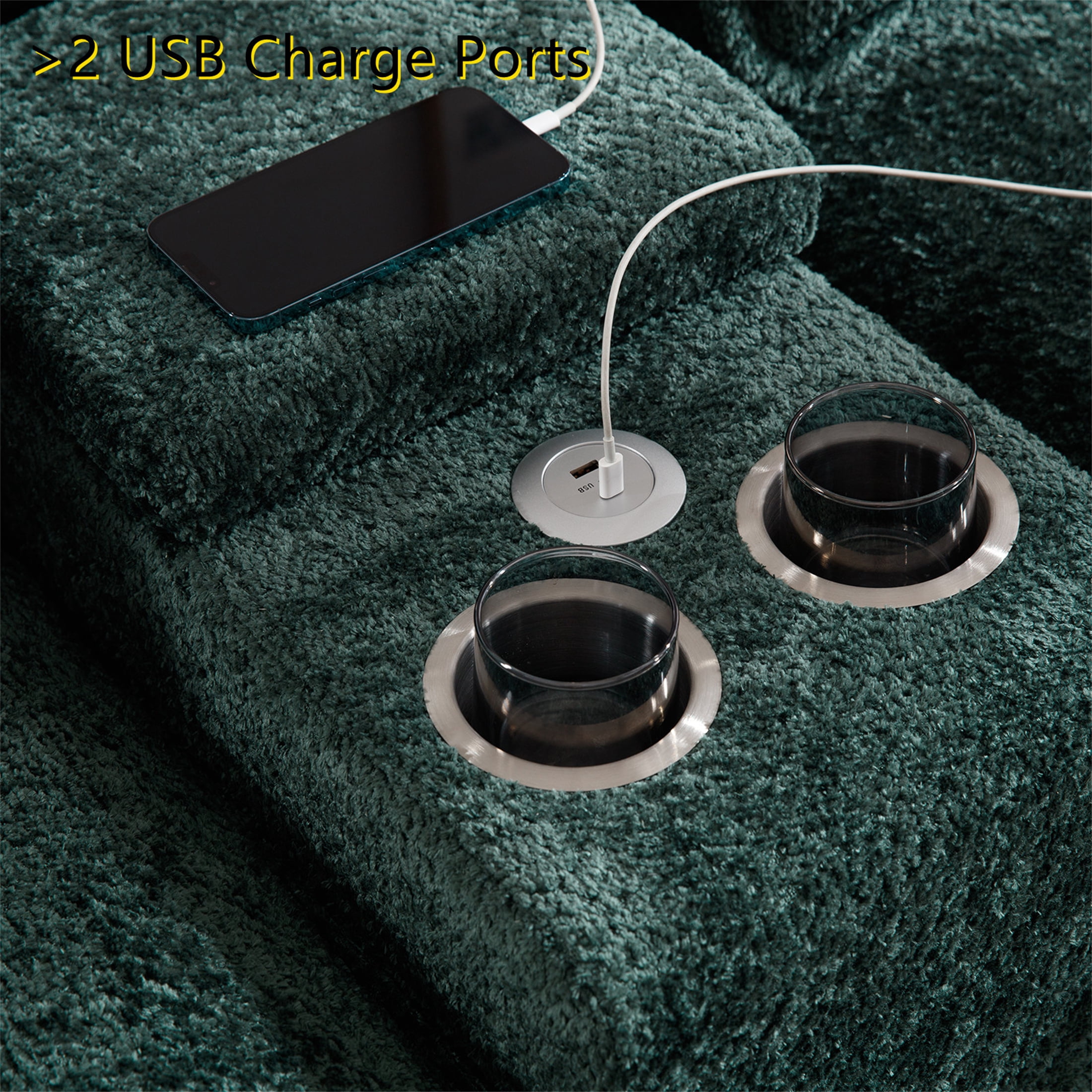 Aukfa 123" Oversized Sectional Sofa U-shaped Couch w/ Cupholder Console & USB Port for Living Room, Chenille, Green