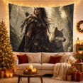 thumbnail image 3 of Tribal Woman Warrior and Wolf in Forest, Mystical Fantasy Art for Nature Lovers, Wildlife Wall Art, Housewarming Gift, Tapestry Wall Hanging for Living Room and Bedroom, 3 of 7