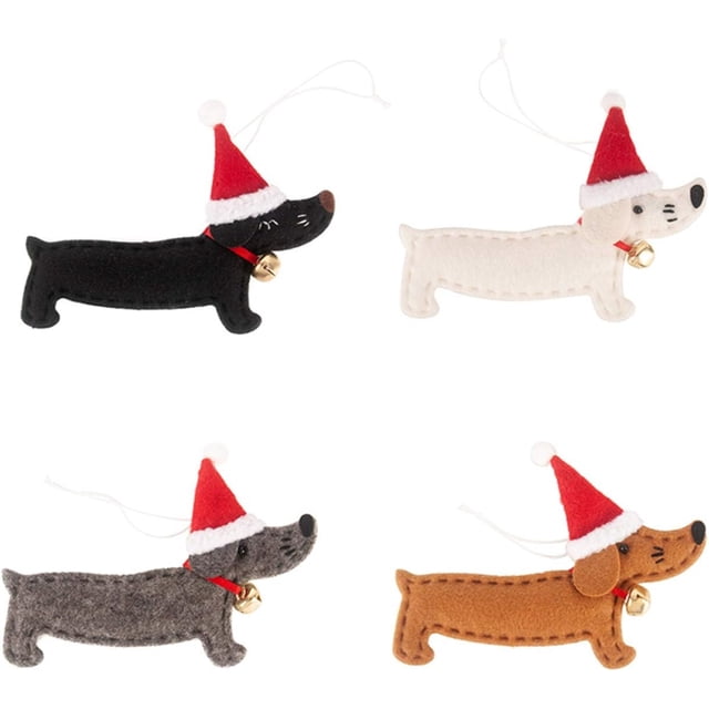 4 Uds. Adornos colgantes para perros salchicha, figuritas de fieltro, decoraciones para árboles, artesanías de felpa y adornos navideños para decoración del hogar y fiestas