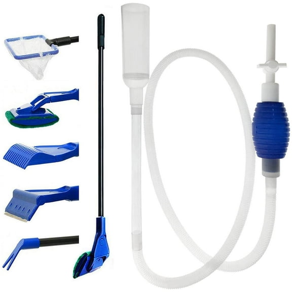 Fish Tank Cleaner Aquarium Cleaning Tools Kit, Fish Net Siphon Vacuum Gravel Algae 5 Piece
