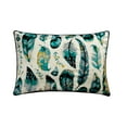 thumbnail image 1 of Funda de almohada lumbar azul de 30 x 50 cm (12 x 20 pulgadas), almohada rectangular de satén con cuentas de plumas de pavo real, diseño moderno de pájaros - Mayura, 1 of 4