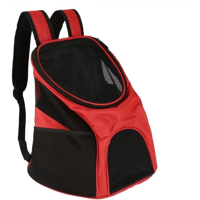Mochila transportadora para mascotas, bolsa para mascotas de doble hombro de malla, mochila transportadora para perros transpirable con diseño ventilado, expandible (rojo)