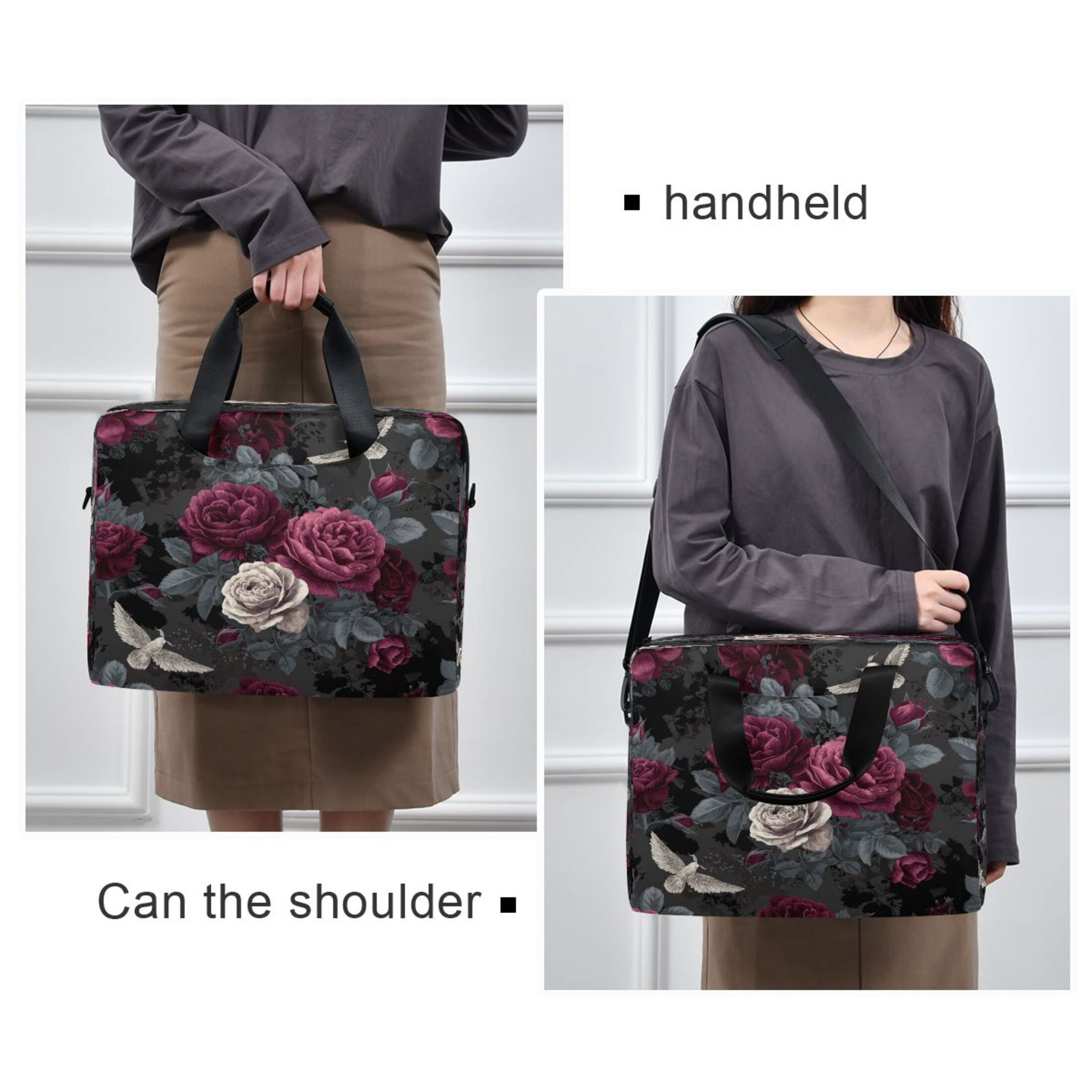 Laptop Bag Laptop Briefcase 15.7 x 3 x 11.8 Inches Laptop Bag Briefcases Laptop Storage Travel Laptop Bag Work Laptop Bag Lovely Gray Flowers