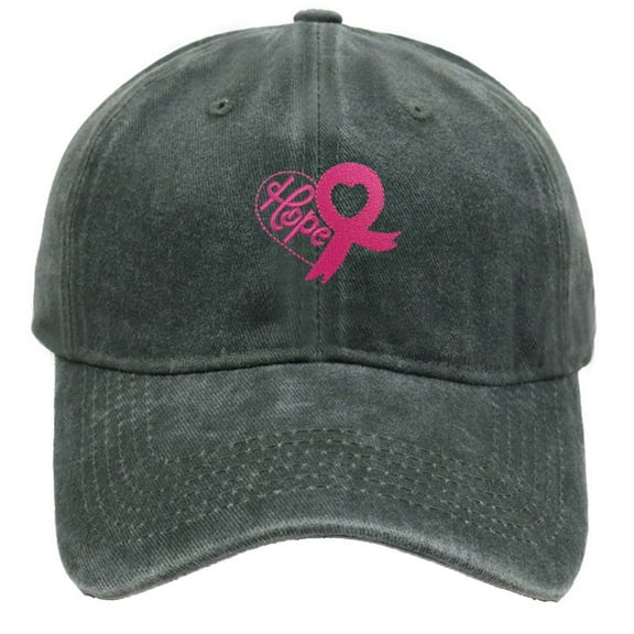 Cancer Hats - Pink Ribbon Embroidered Baseball Cap Adjustable Hat Versatile Denim Baseball Cap Cancer Gifts for Women(Army Green)