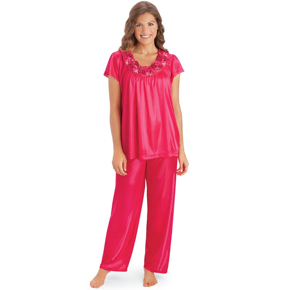 Collections Etc. Women's Rose Trim Short Sleeve Pajama Set, Red, XLarge, PlusSize Walmart