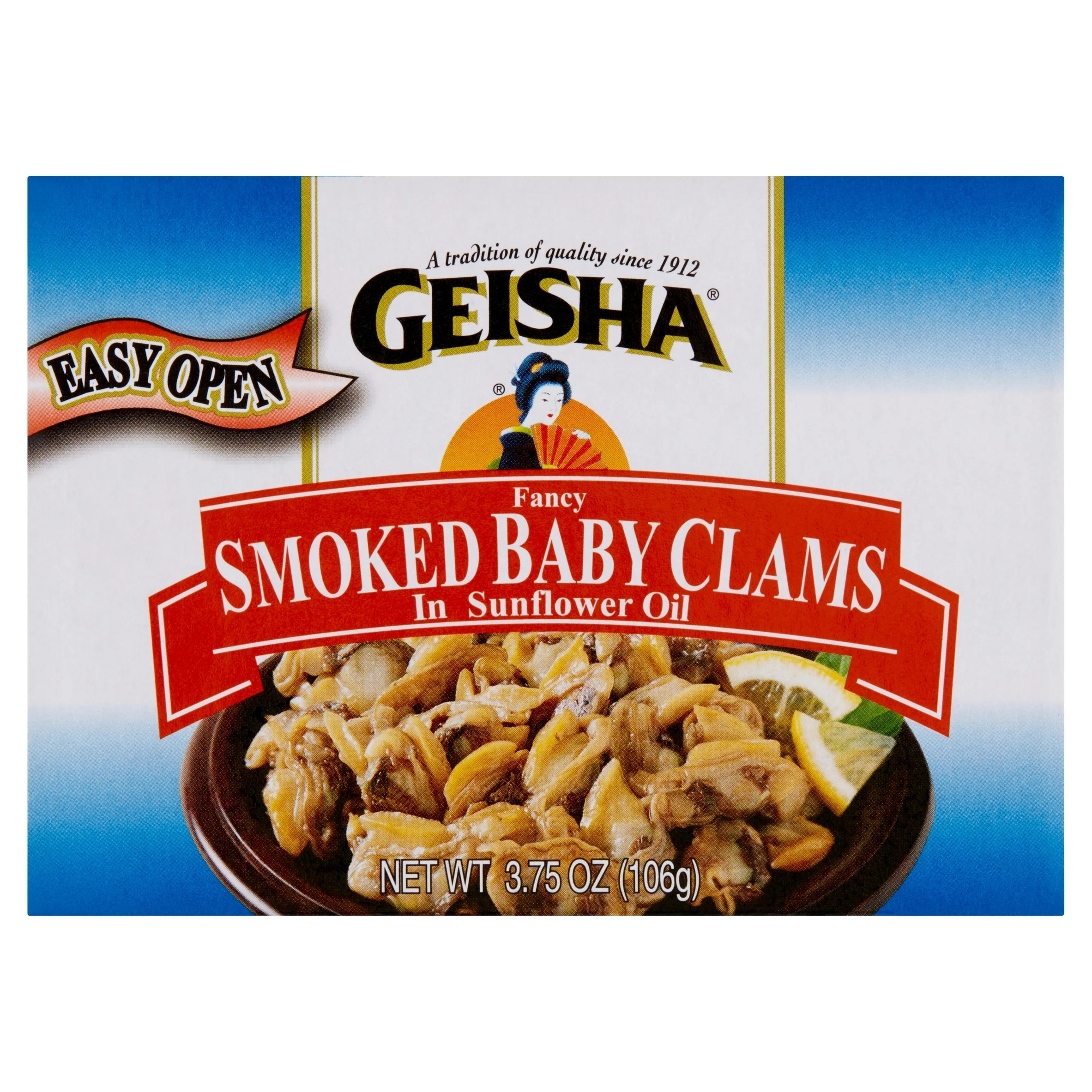(12 pack) Geisha Canned Smoked Baby Clams, in Sunflower Oil, 3.75 Oz (106g), Ready to Eat in an Easy Open Can