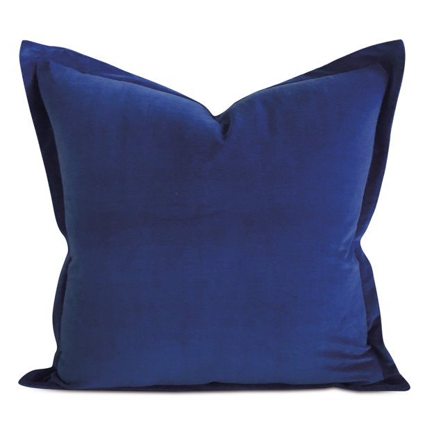 Classic Blue Velvet Self Flange Decorative Pillow Cover 22" x 22