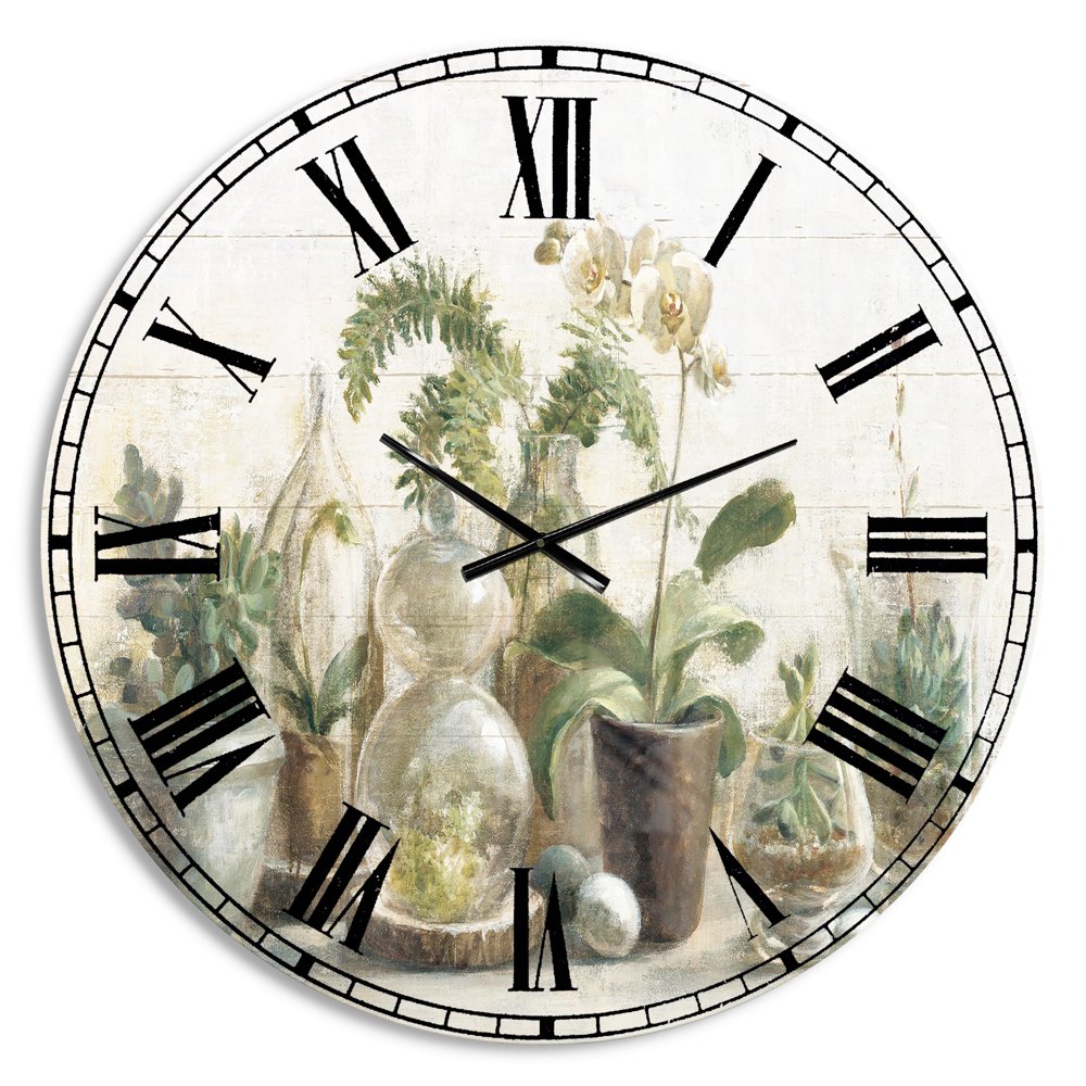Designart 'Greenhouse Orchids ' Farmhouse Wall Clock