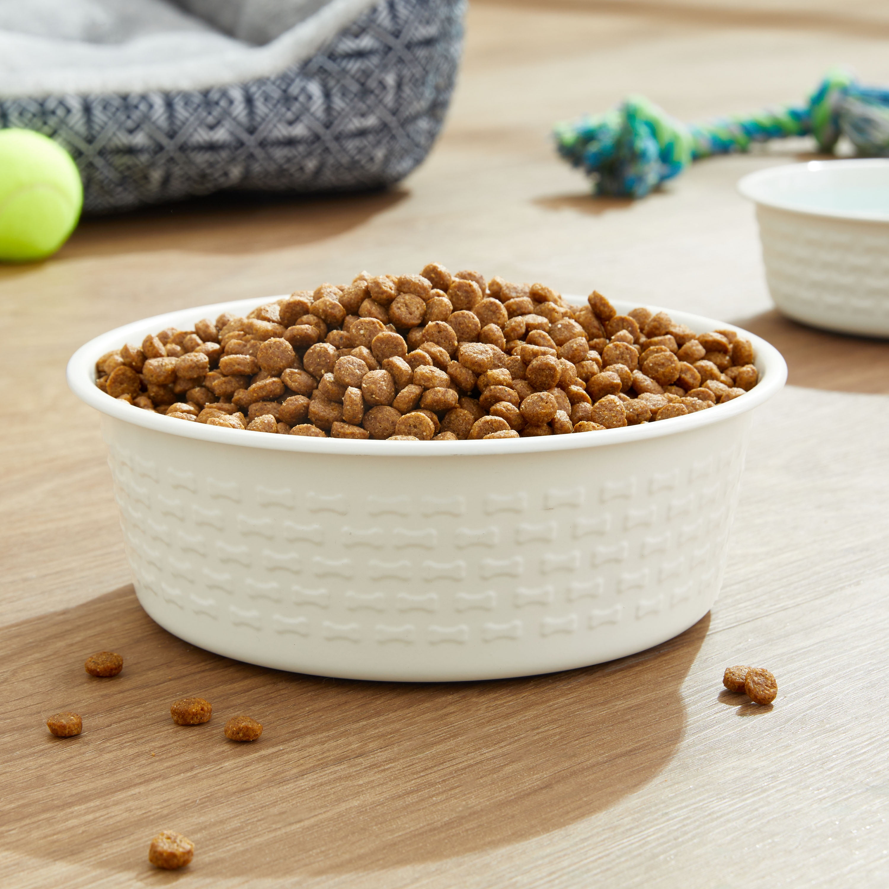 Vibrant Life Large 7.5-Cup Stainless Steel Bone Textured Pet Bowl, White