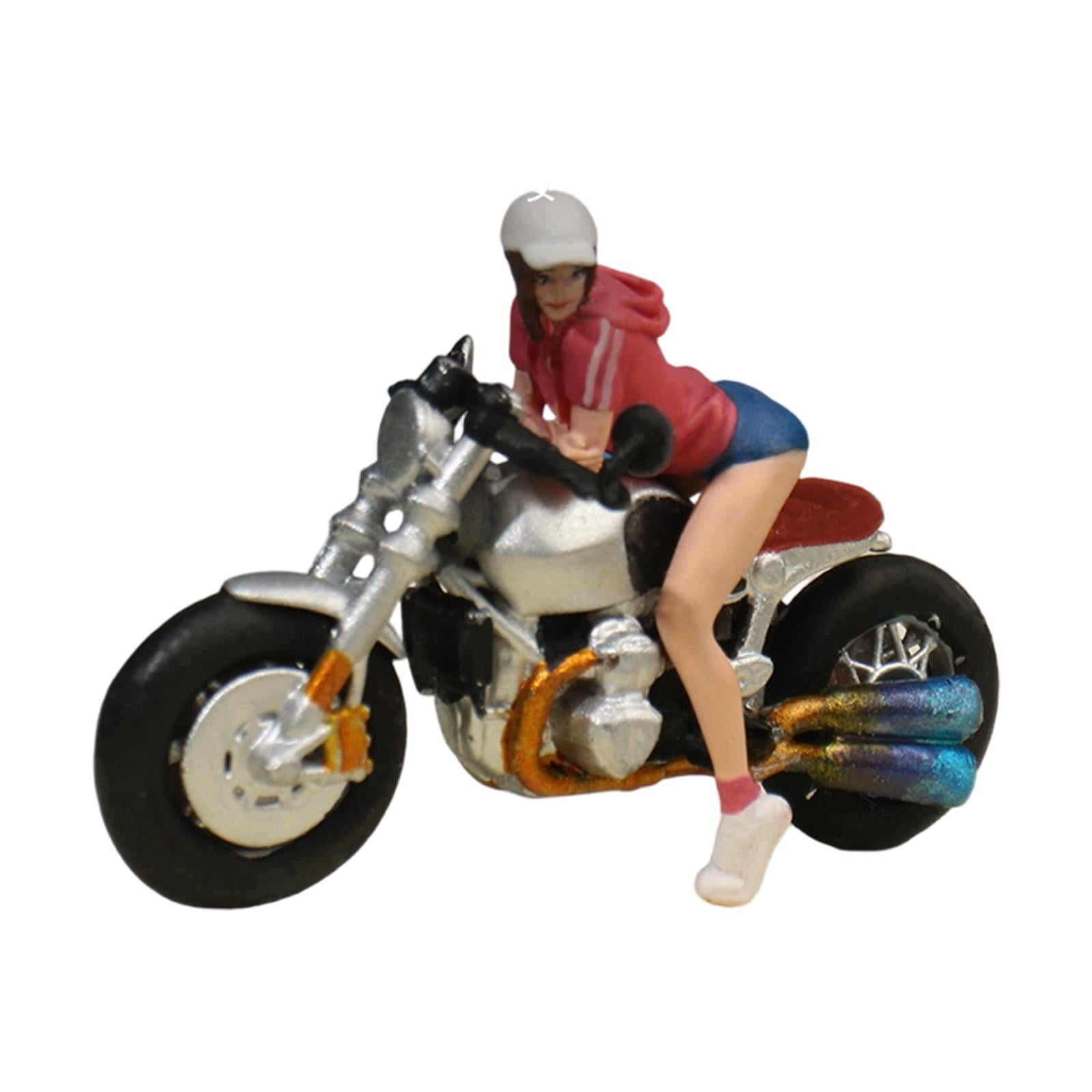 1 Piece Miniature Figure Motorcycle Rider Resin Painted Ornament for Women DIY Model Diorama