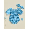 thumbnail image 4 of BemeyourBBs Newborn Girl Outfit, Short Sleeve Plaid Bodysuit with Bowknot Headband, 4 of 9