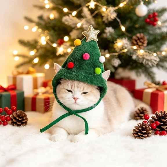 Christmas Pet Hat with Adjustable Strap for Small and Medium Dogs Cats Holiday Photo Prop
