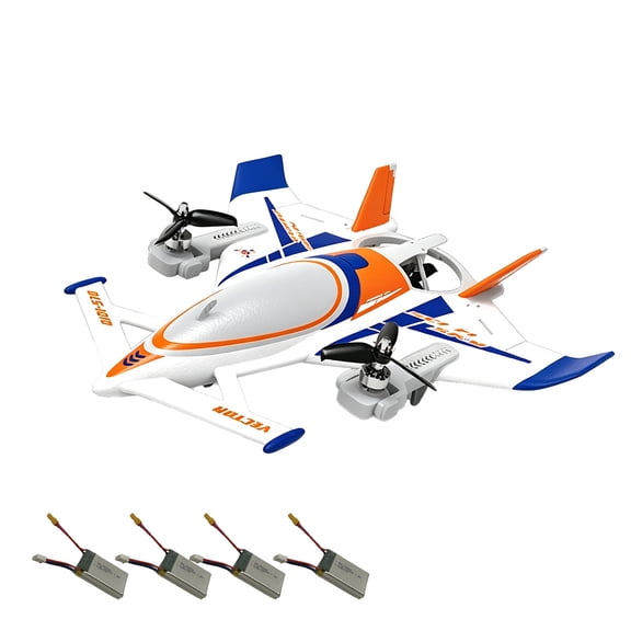 QIDI-570 8-Channel Brushless VTOL RC Airplane with Altitude Hold|Lightweight vector-control aircraft with vertical takeoff, hover mode and gyro stabilization (Orange/4 Battery)