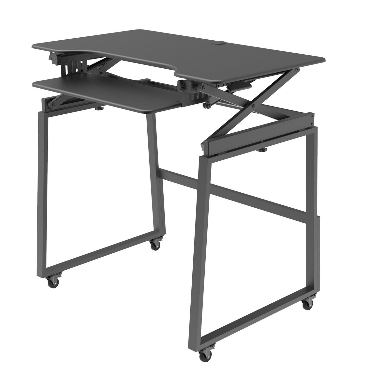 Rocelco 40 "Bureau debout mobile de grande taille réglable en hauteur BUNDLE - Montant pour moniteur double assis-debout roulant - Station de travail assistée par ressort à gaz - Plateau pour clavier