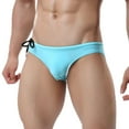 thumbnail image 2 of Jinhomg Men's Drawstring Swim Briefs Stretch Quick Dry Low-Rise Bathing Suit Solid Color Basic Athletic Swimwear for Vacation Beach Light Blue,XL, 2 of 6