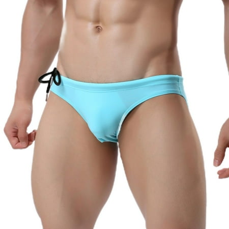 UTSJKR Men s Swim Briefs Sexy Low Rise Tagless Bikini Quick Dry Elastic Swimwear Bikini Briefs Thong G-String Light Blue S