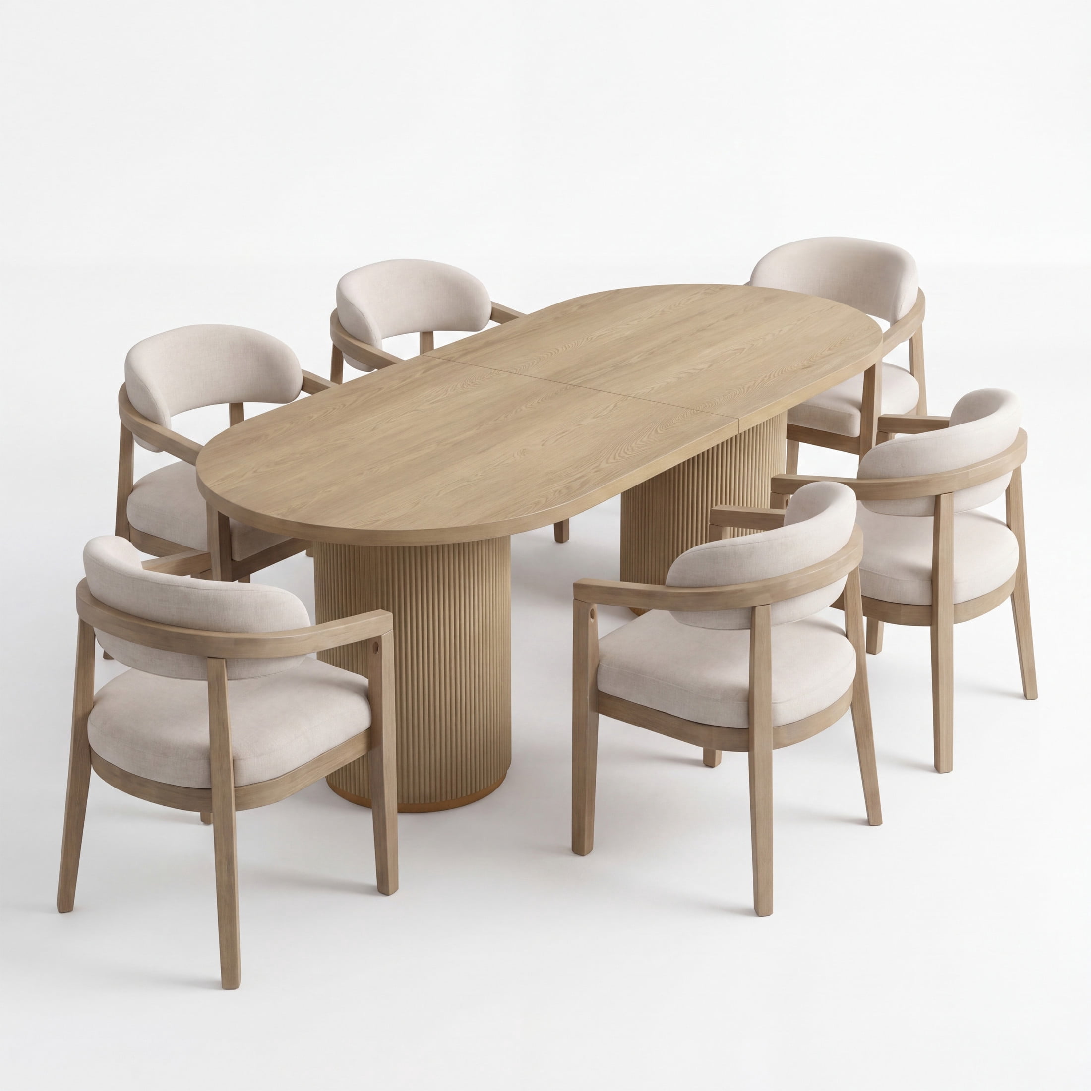 Christopher Knight Home 7-Piece Modern Oval Dining Table Set with Upholstered Chairs, Light Ash
