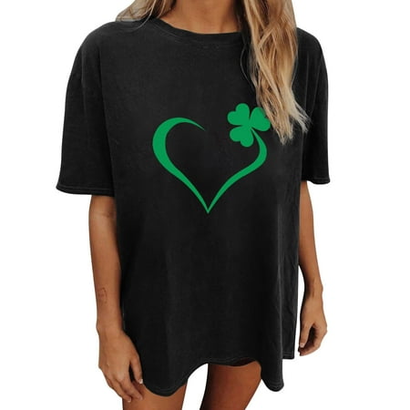 

Womens Tops Oversized T Shirts for Women Women s Vintage Drop Sleeves St. Patrick s Day Print Short Sleeve Tops Blouse Backless Top White Crop Top on Sale Clearance Black 2XL