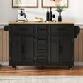 thumbnail image 4 of Harper & Bright Designs Kitchen Island with Drop Leaf, Rolling Kitchen Cart on Wheels with Doors, Drawers and Power Outlet for Dining Room, Black, 4 of 16