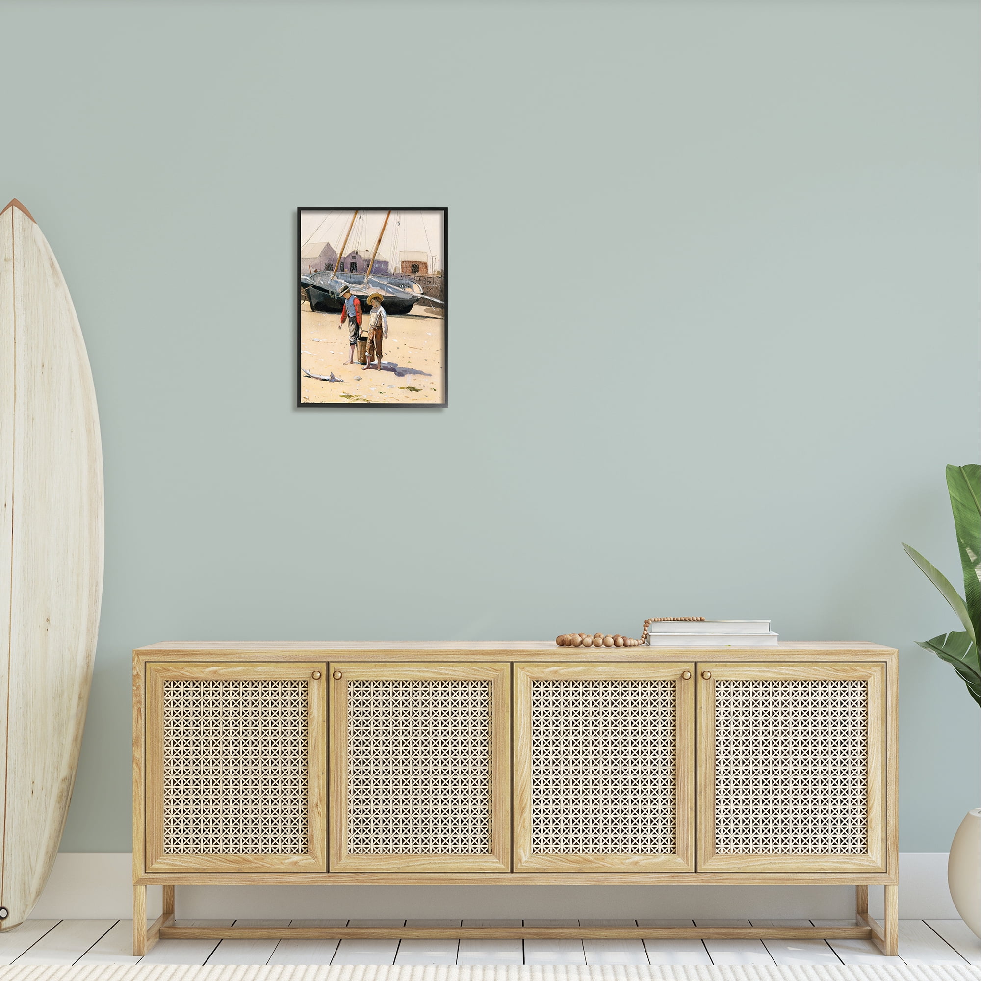 Stupell Industries Old Fashioned Man Woman Walking Beach Marina Painting Black Framed Art Print Wall Art, Design by Lettered and Lined