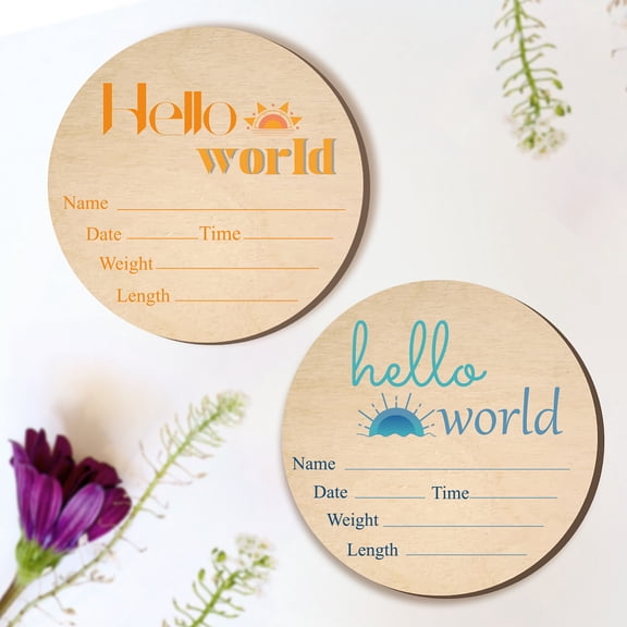 2PCS Baby Announcement Sign 6" Sun Design Personalized Newborn Name Announcement Sign Gift for New Mom Baby Shower Birth