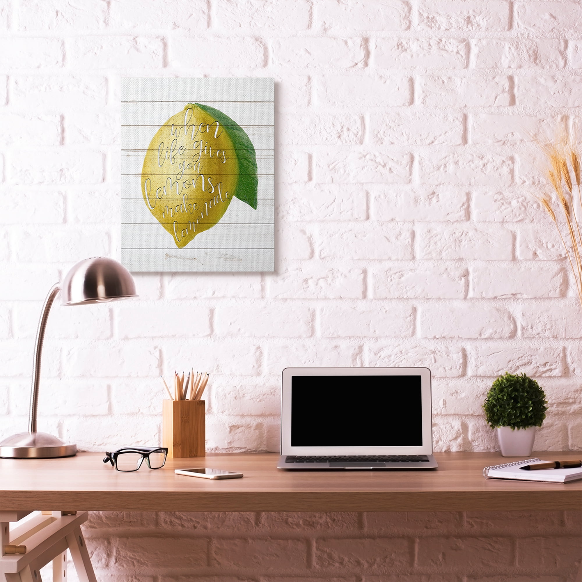 Stupell Home Décor Lemons to Lemonade Wood Textured Inspirational Word Design Canvas Wall Art by Ann Bailey
