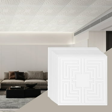 VEVOR Ceiling Tiles, 12-Pack 24 x 24 in, Drop Ceiling Tiles Premium PVC Sheet, Easy Installation/ Cutting Plastic Glue-up Ceiling Tile, Ceiling Covering for Home/Office Decoration