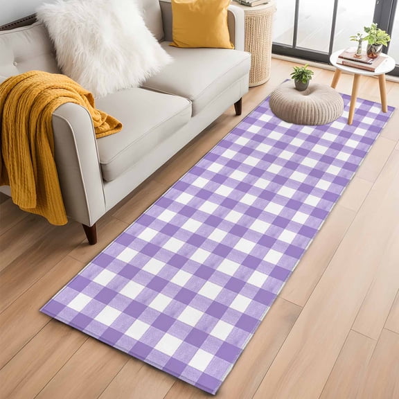 Runner Rug 2 x 6 Ft, Purple Washable Non-Slip Floor Mat for Kitchen Hallway/Entryway, Country French Rustic Buffalo Plaid Modern Art Long Kitchen Runner Area Rugs for Living Room, Low-Profile