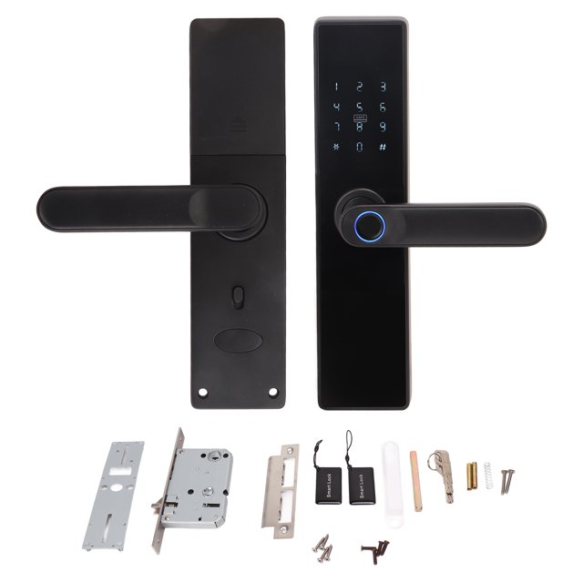 Cerradura de puerta inteligente WiFi con huella dactilar, contraseña, tarjeta IC, recargable, doble lengüeta, digital, con manija, para el hogar, Tuya, 8 idiomas