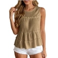 thumbnail image 2 of Mifsaly Loose Tank Tops for Women Tiered Smocked Crewneck Sleeveless Blouses Comfy Ribbed Casual Summer Ruffle Flowy Cami Shirts Khaki,L, 2 of 9