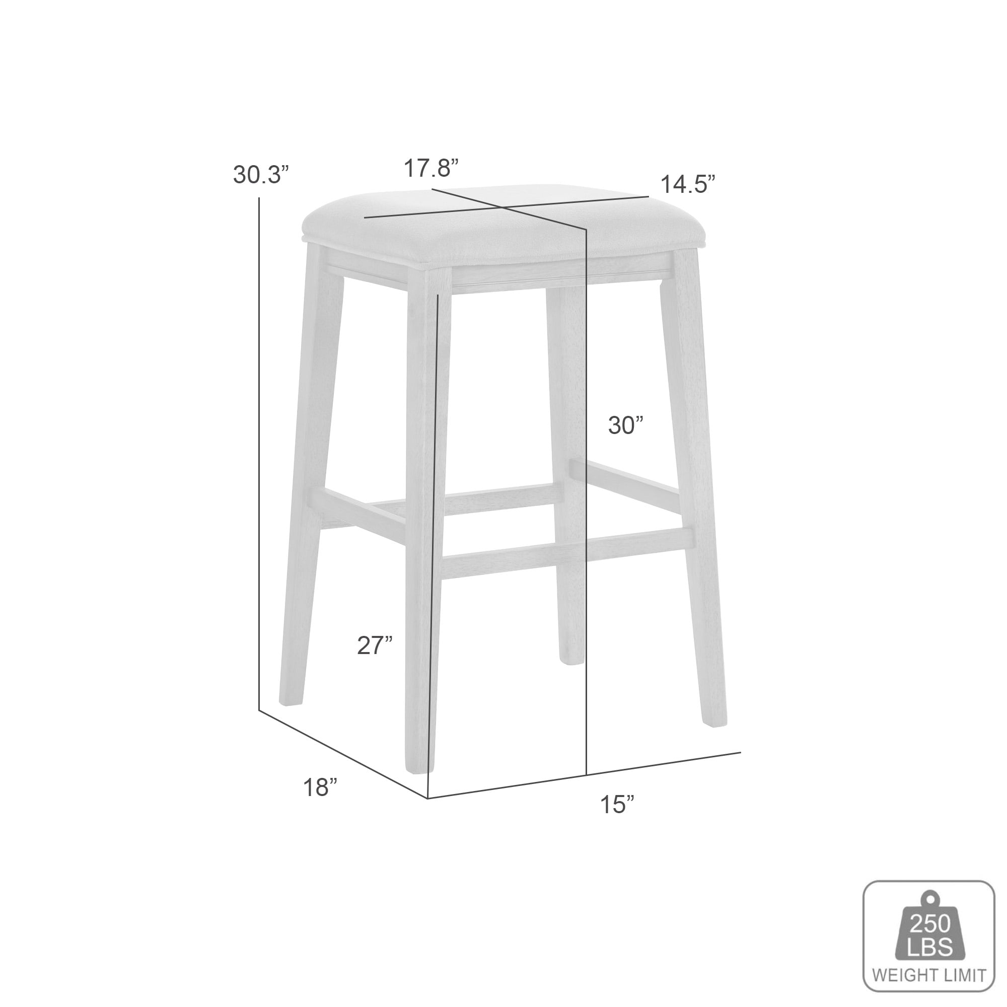 Jane Contemporary Transitional Wood Bar Height Kitchen Bar Stool in White Finish with Cream Fabric Upholstered Seat - Set of 4