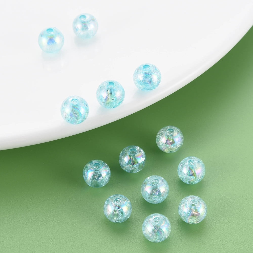 Transparent Crackle Acrylic Beads AB color Plated Round Sky Blue 8x7mm Hole: 1.8mm about 1745pcs/500g