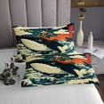 thumbnail image 3 of YST Queen Ukiyo Whale Quilt Set,Japanese Ocean Wave Coverlet Set for Kids Boys Girls,Funny Cat Bedspread Set,Vintage Asin Red Sun Bed Cover with 2 Pillowcases Lightweight, 3 of 3