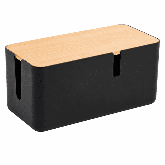 Cable Management Box with Bamboo Lid, Power Strip Cord Organizer with Cable Hider Design for Desk, Home Office and Bedroom, Desktop Wire Storage Box, 11.81" x 5.12" x 4.92"