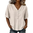 thumbnail image 2 of Neewe Women's Tops Dressy Casual Spring Fall Blouses Short Sleeve Button V Neck Spring Tee Shirts, 2 of 8