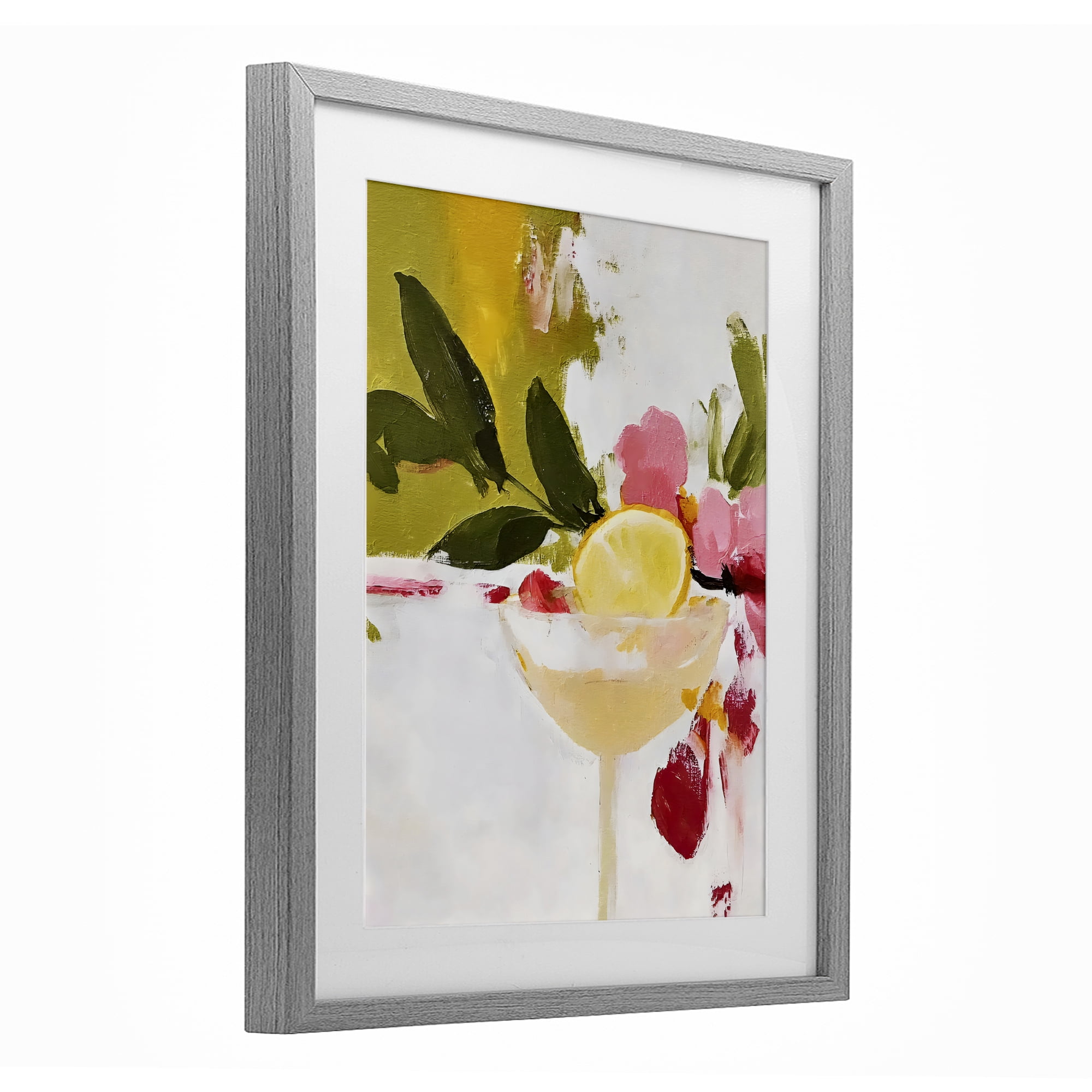 Stupell Industries Red & Pink with Lemons Gray Framed Print Under Glass, design by Riley B