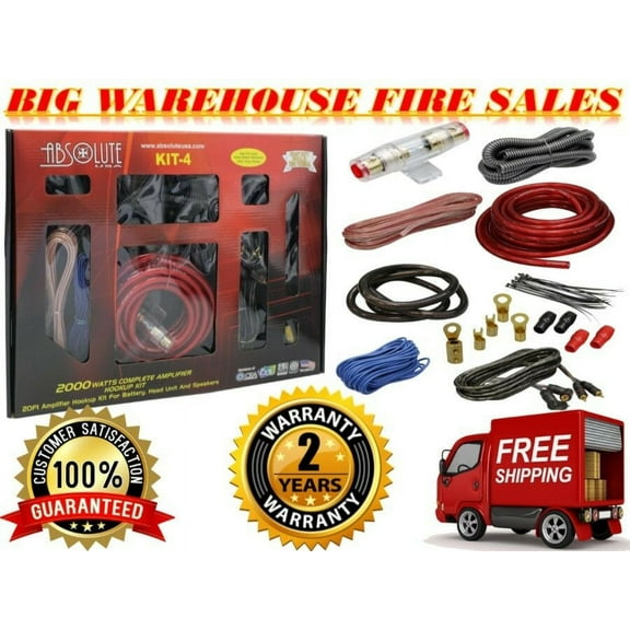 Absolute 4 Gauge 2000W Car Amplifier Complete Installation Amp Kit Power Wiring