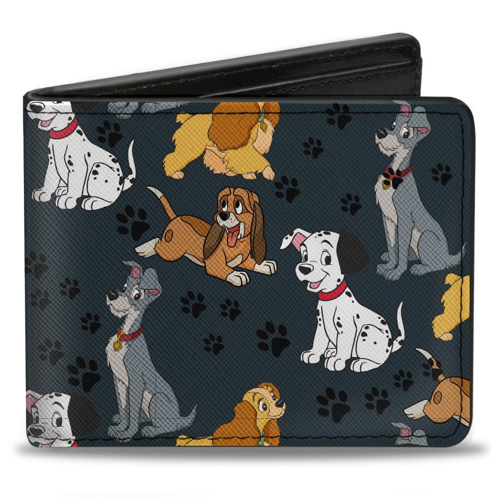 Disney Wallet, Bifold, Disney Dogs Group Collage Paws Gray Black, Vegan Leather