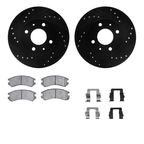 Dynamic Friction Company Front Brake Rotors-Drilled and Slotted-Black with 5000 Advanced Brake Pads includes Hardware 8512-67093