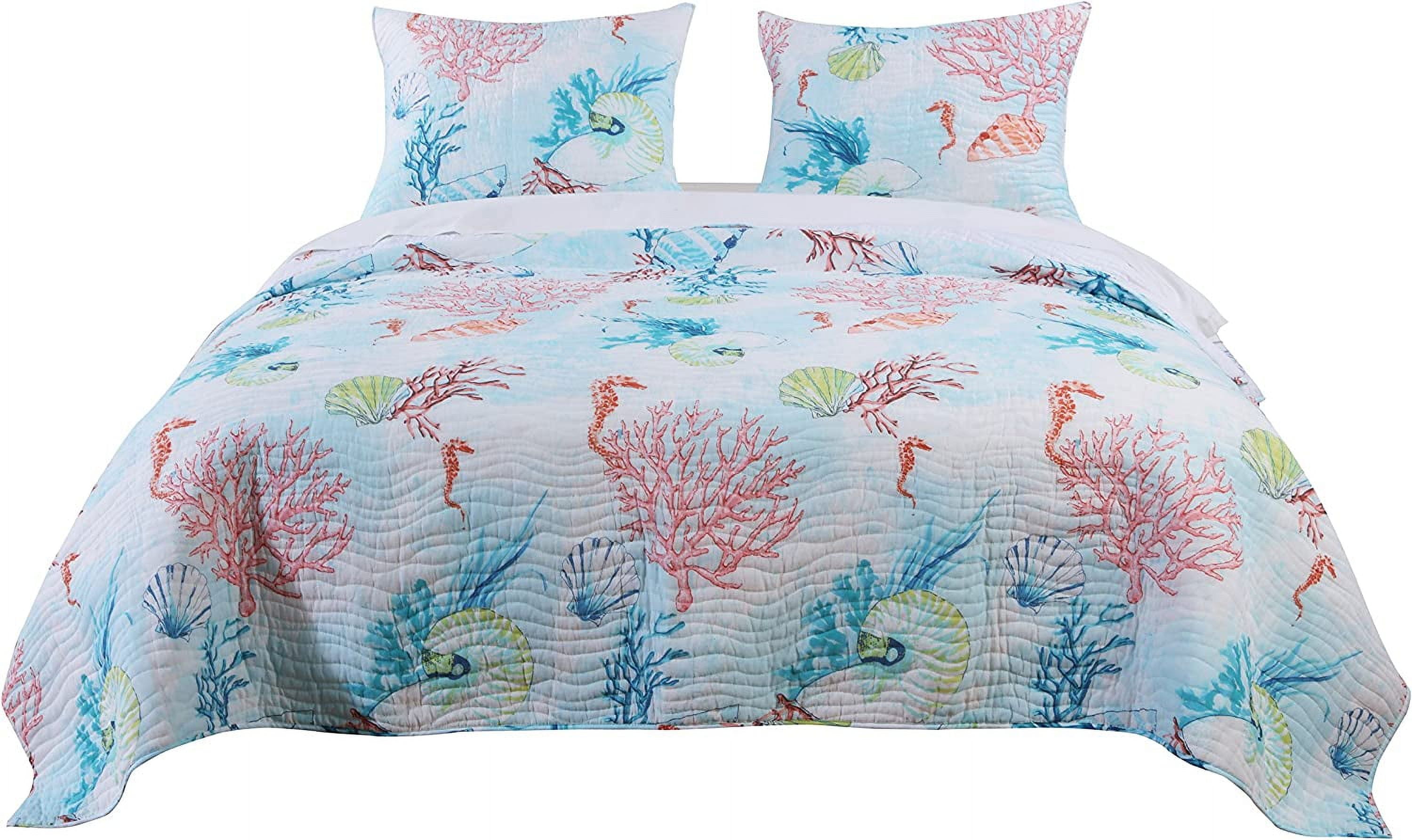Barefoot Bungalow Sarasota Coastal Seashell Quilt Set, 3-Piece King/Cal King