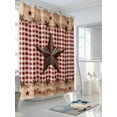 thumbnail image 3 of Red Plaid Vintage Country Star Shower Curtain, Farmhouse Wood Texture Bathroom Decor Curtains Set with Hooks, Waterproof Fabric Home Accessories， 72X 96 Inch Extra Long, 3 of 6