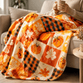 thumbnail image 3 of Fall Decor Throw Blanket Patchwork Pumpkin Maple Leaf Turkey Gnome Print Fleece, Autumn Harvest Quilt Style Plush Throw for Couch Bed Sofa, Cozy Thanksgiving Home Decor for Farmhouse 39.4×29.55in, 3 of 3
